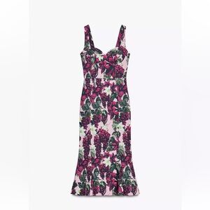 Zara Floral Pink and Green Dress Size Medium Never Worn